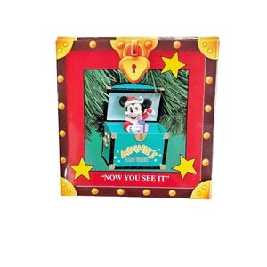 1995 Enesco Disney Minnie's Holiday Treasure Pop-up Chest Christmas Ornament